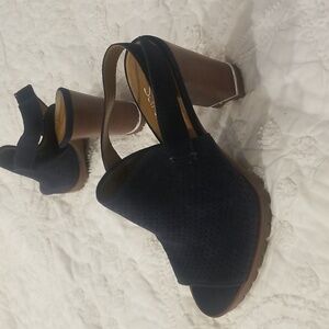 SZ 8, BLACK Franco Sarto wedge leather sandals